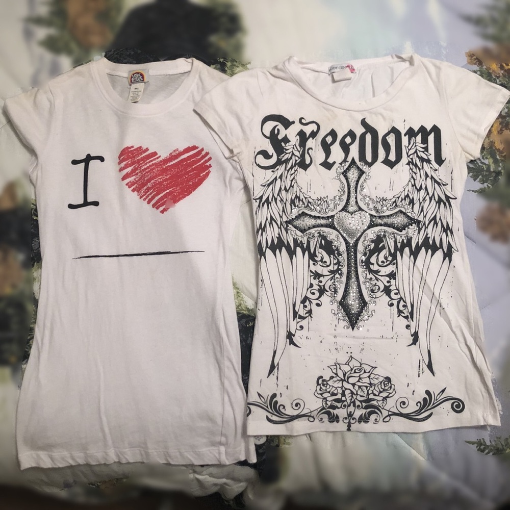 Two white slim fit graphic tees